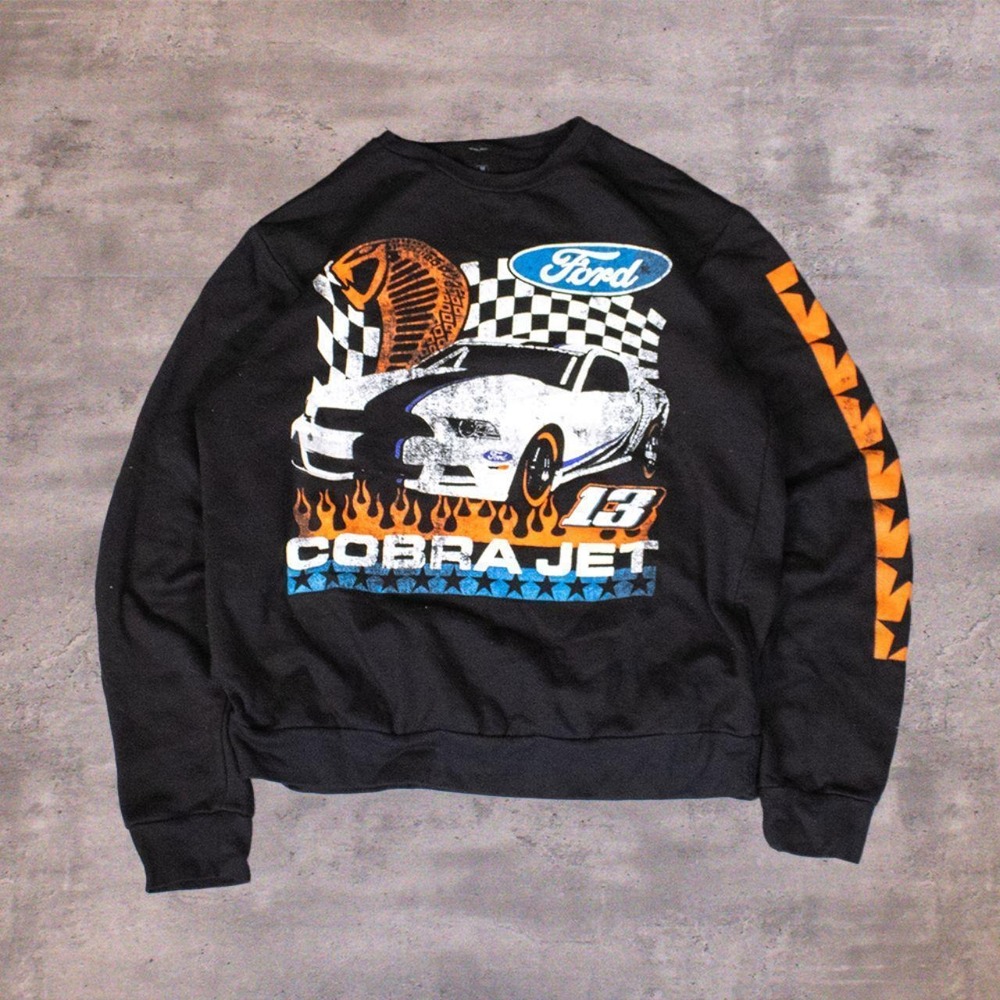 Ford Racing Cobra Jet Vintage Y2K Style Black Crewneck Sweater